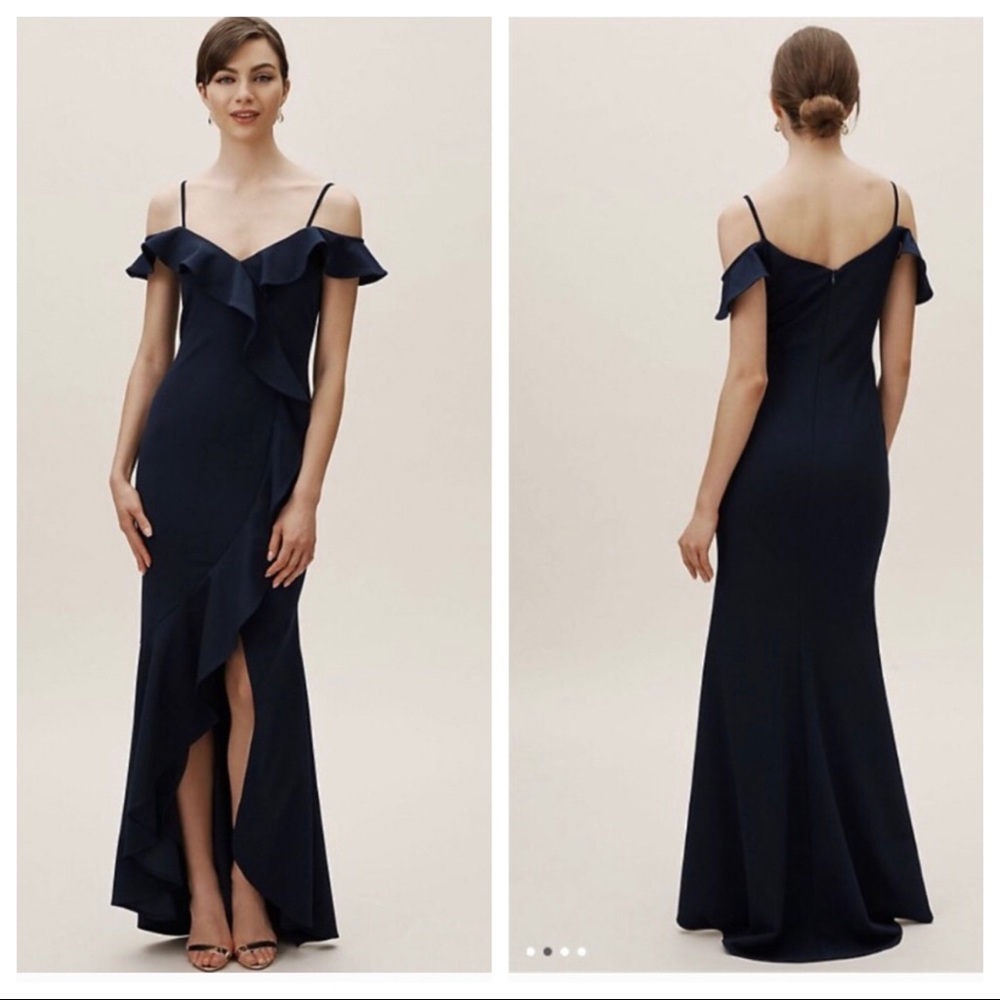 NEW BHLDN LAFAYETTE RUFFLE CREPE MAXI DRESS 10